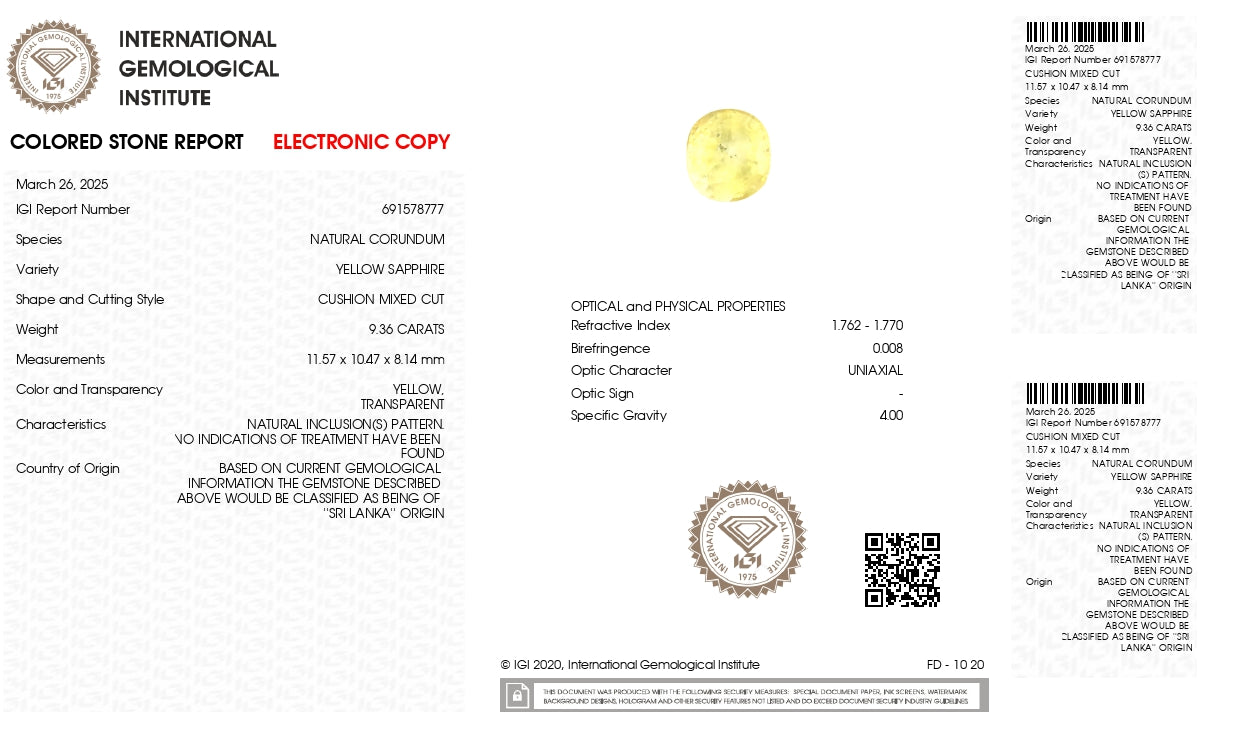Natural Yellow Sapphire (Pukhraj) 9.36 Carats