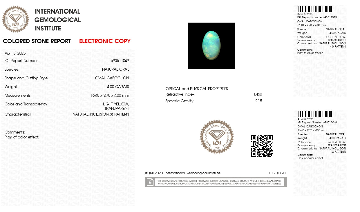 Natural Australian White Fire Opal 4.00 Carats