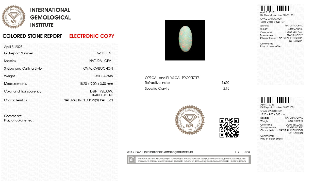 Natural Australian White Fire Opal 3.50 Carats