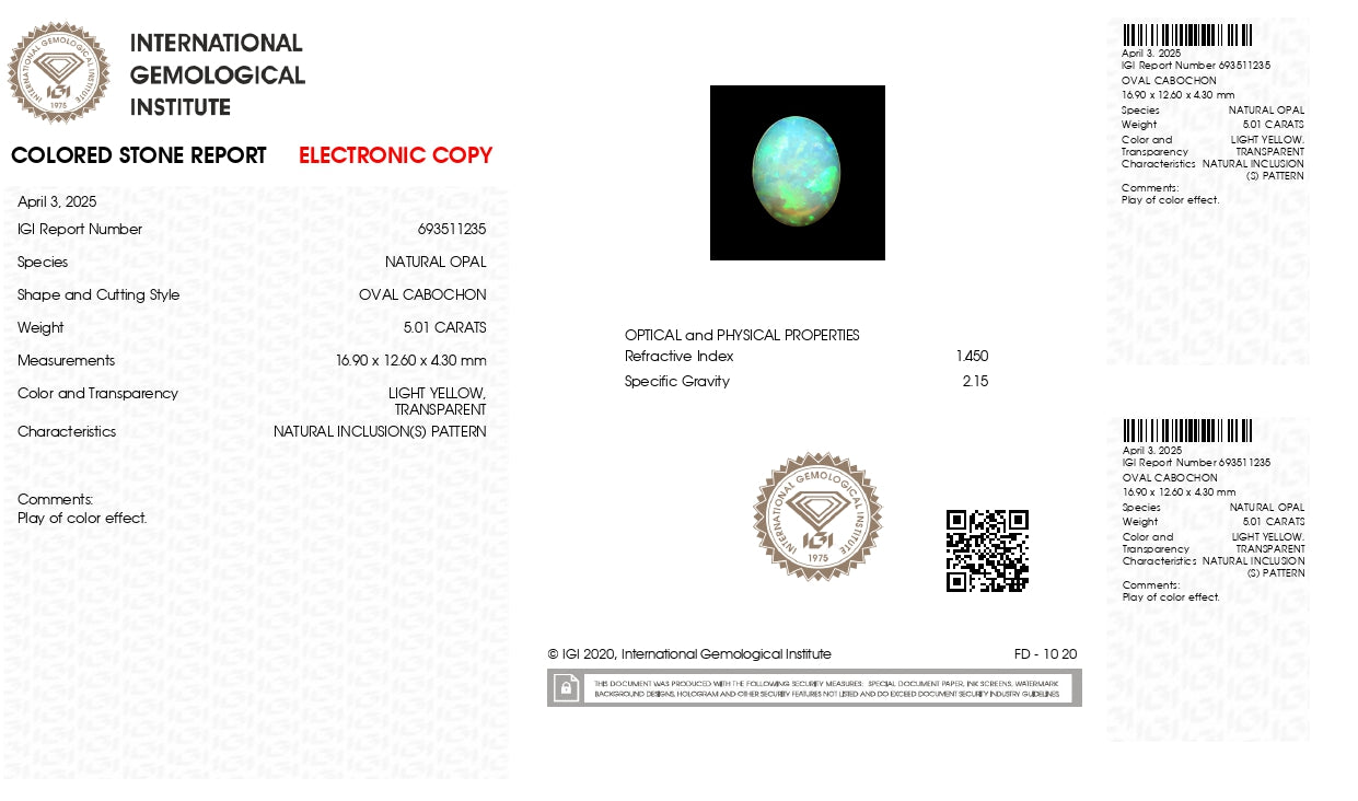 Natural Australian White Fire Opal 5.01 Carats