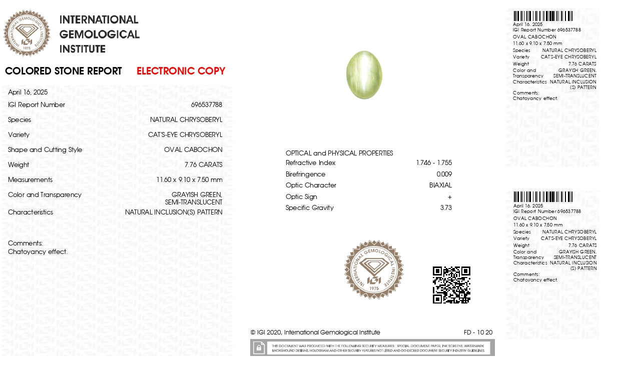 Natural Cat'S Eye (Lehsuniya) 7.76 Carats