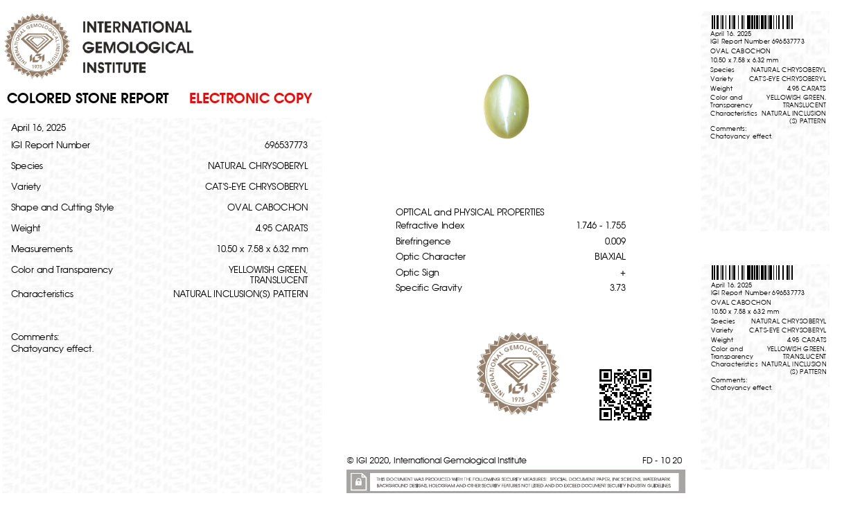 Natural Cat'S Eye (Lehsuniya) 4.95 Carats
