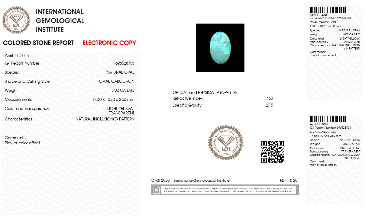 Natural Australian White Fire Opal 3.02 Carats