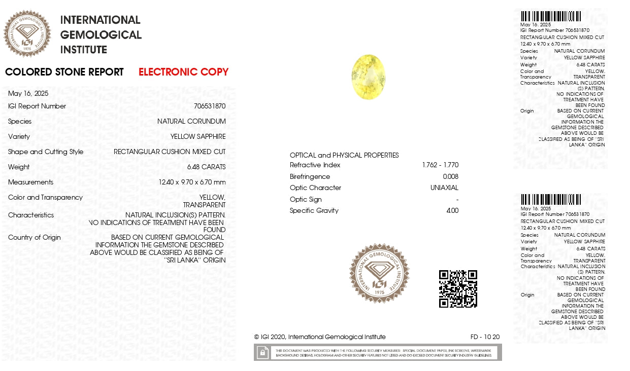 Natural Yellow Sapphire (Pukhraj) 6.48 Carats