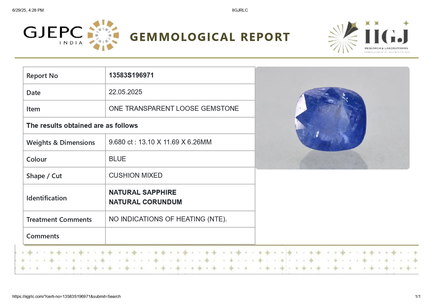 NATURAL BLUE SAPPHIRE (NEELAM) 9.68 CARATS