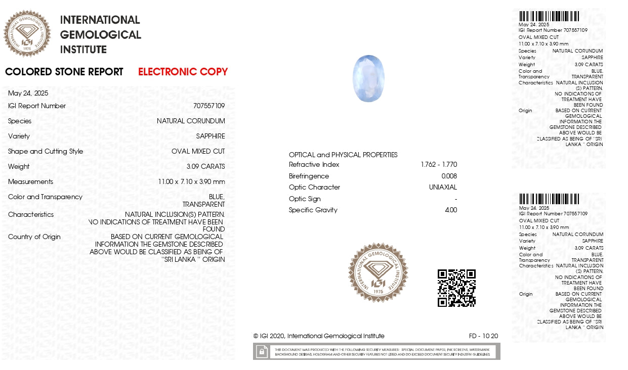 Natural Blue Sapphire (Neelam) 3.09 Carats