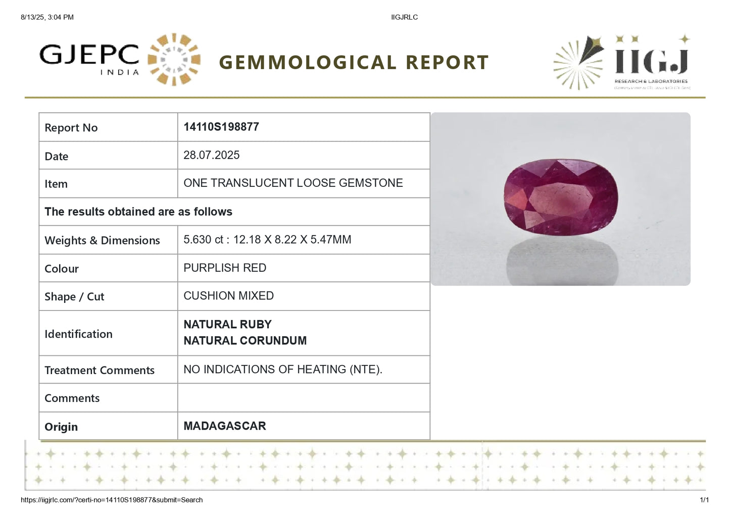 Natural Ruby (Manik) 5.63 Carats