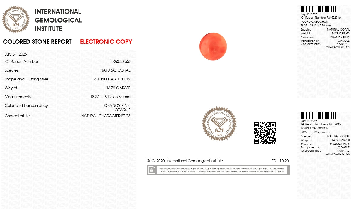 Japanese Red Coral (Moonga) 14.79 Carats