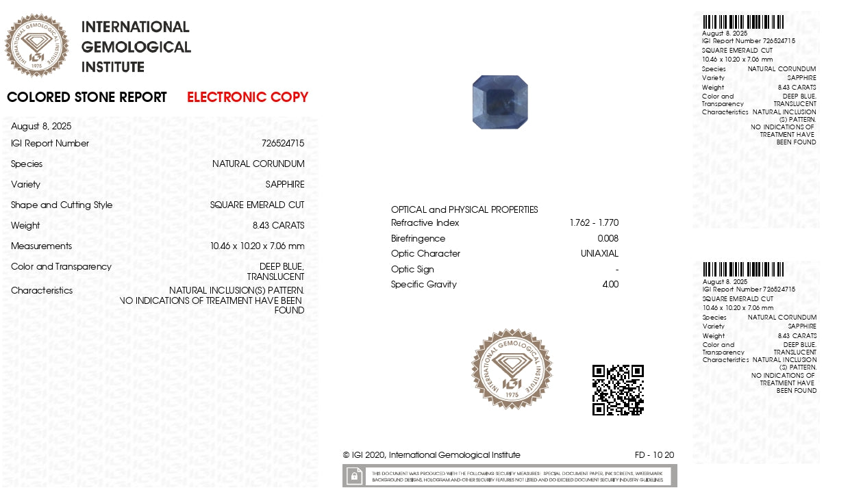 Natural Blue Sapphire (Neelam) 8.43 Carats