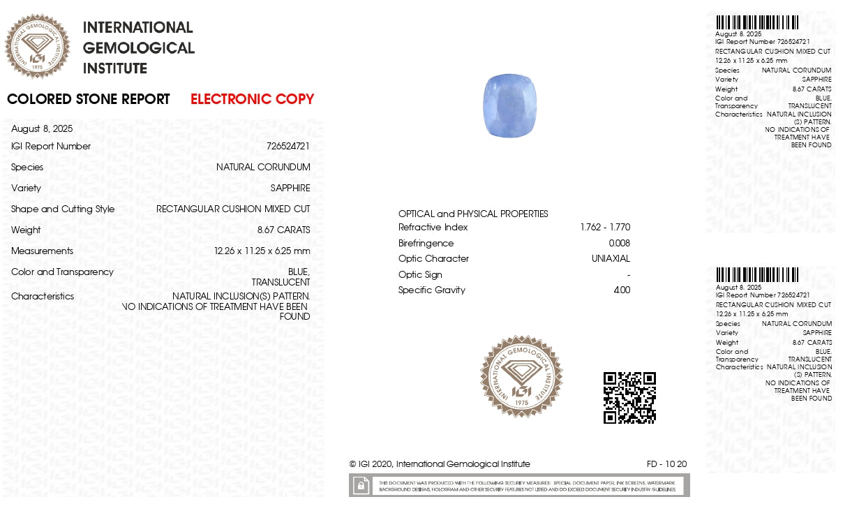 Natural Blue Sapphire (Neelam) 8.67 Carats