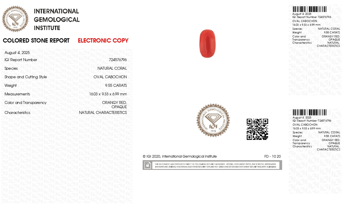 Natural Italian Red Coral (Moonga) 9.55 Carats