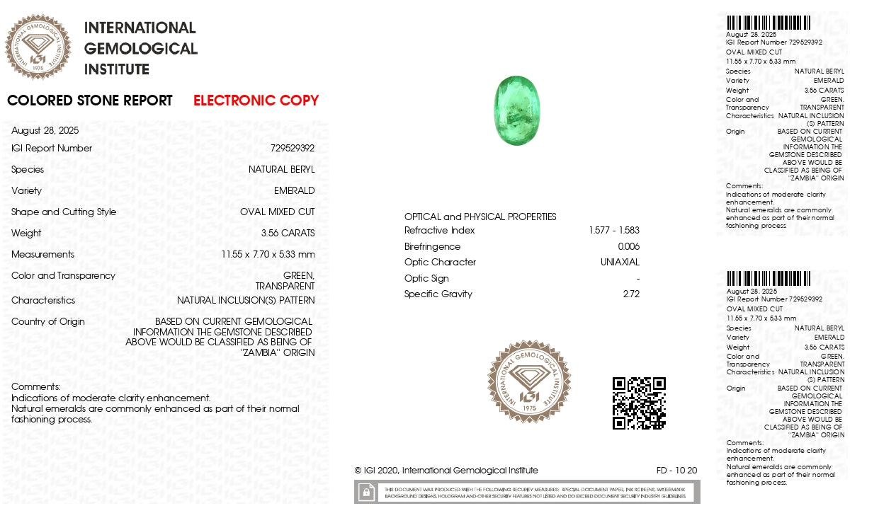 Natural Zambian Emerald (Panna) 3.56 Carats