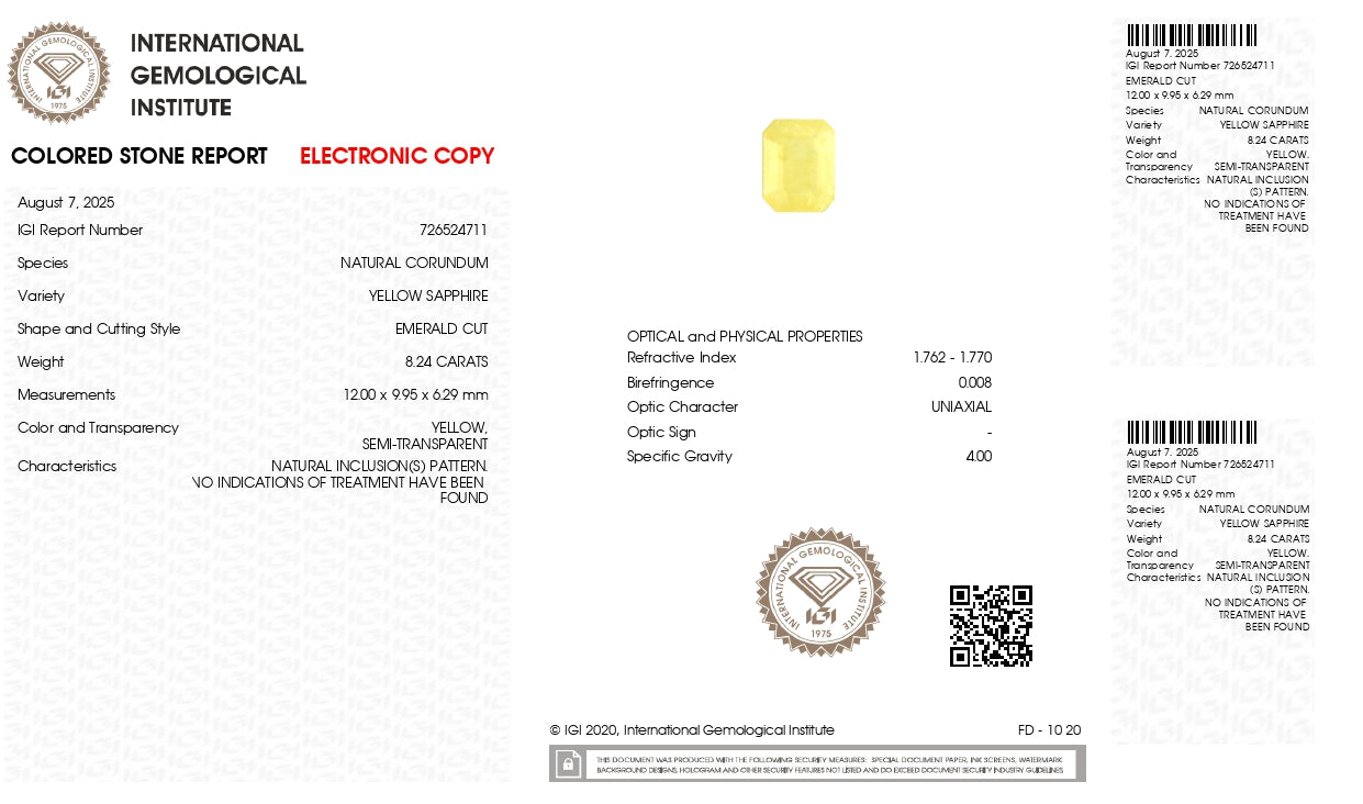 Natural Yellow Sapphire (Pukhraj) 8.24 Carats