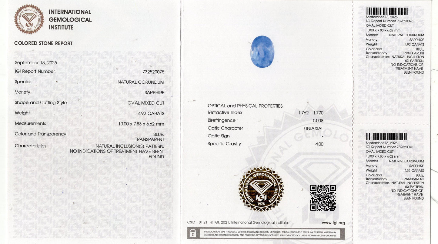 Natural Blue Sapphire (Neelam) 4.92 Carats