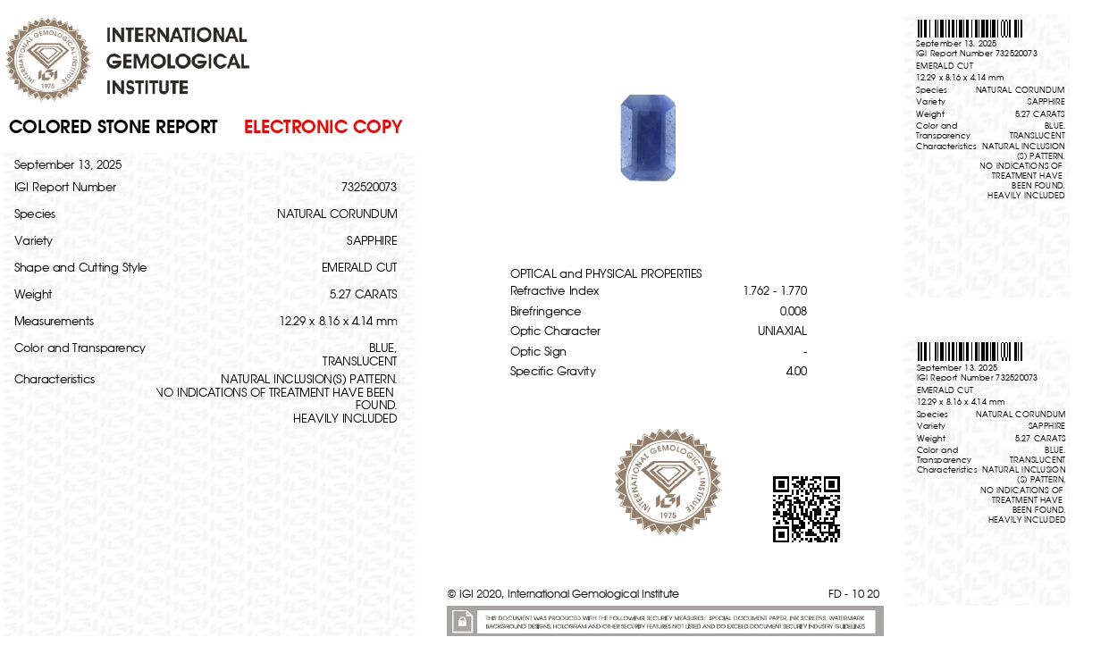 Natural Blue Sapphire (Neelam) 5.27 Carats