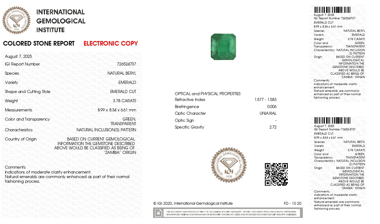 Natural Zambian Emerald (Panna) 3.78 Carats