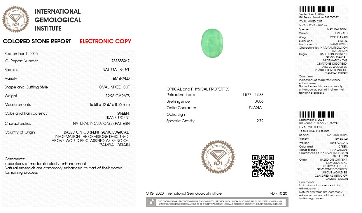 Natural Zambian Emerald (Panna) 12.95 Carats