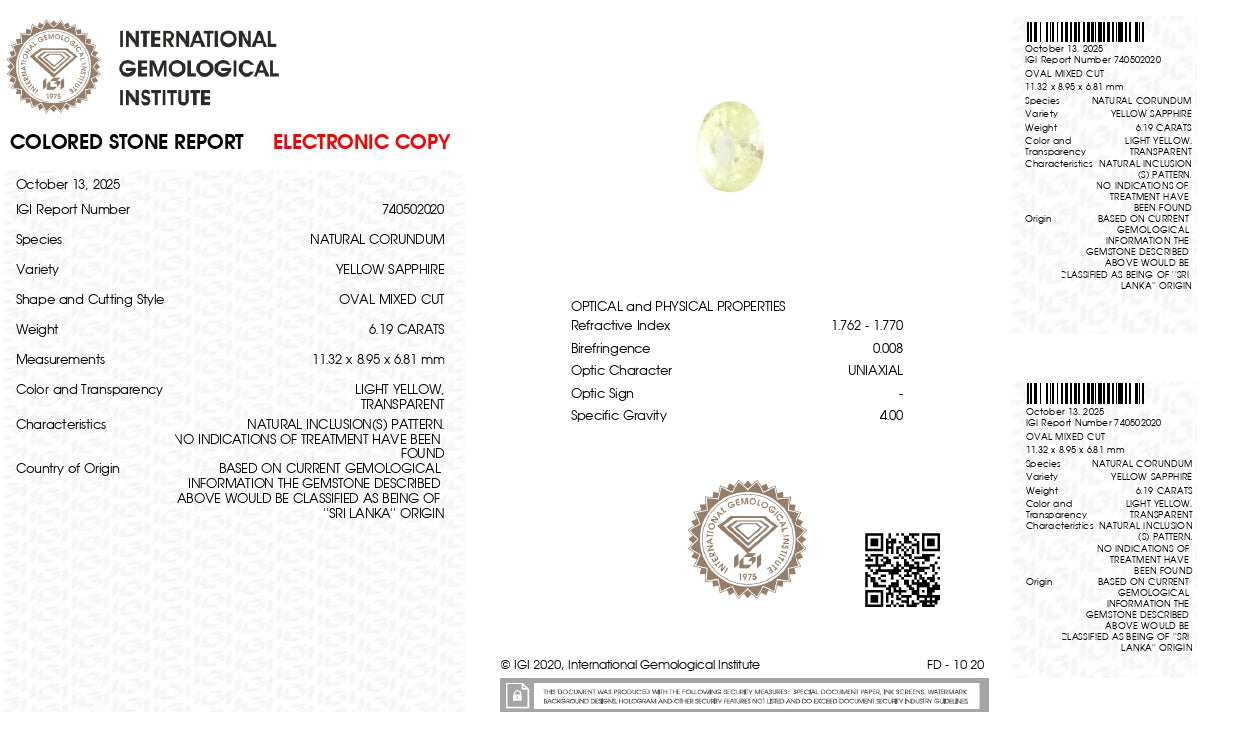 Natural Yellow Sapphire (Pukhraj) 6.19 Carats