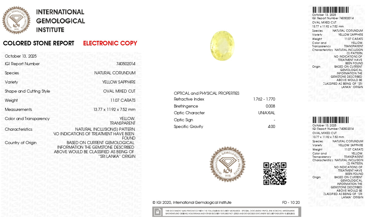 Natural Yellow Sapphire (Pukhraj) 11.07 Carats