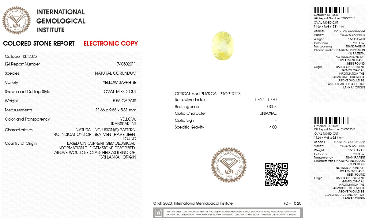 NATURAL YELLOW SAPPHIRE (PUKHRAJ) 5.56 CARATS