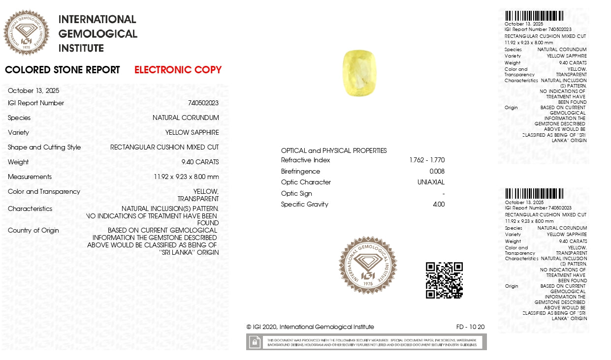 Natural Yellow Sapphire (Pukhraj) 9.40 Carats