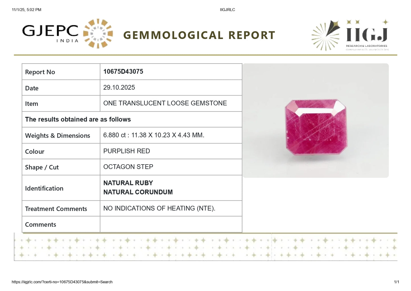 Natural African Ruby (Manik) 6.88 Carats