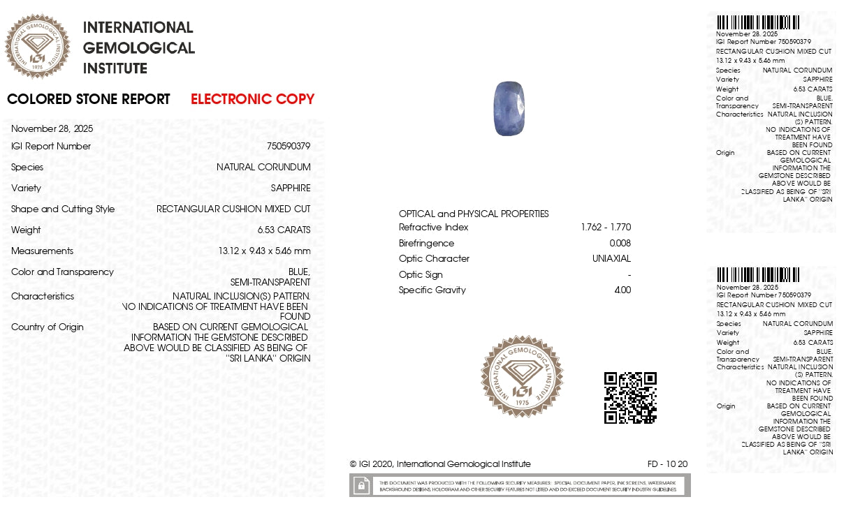 Natural Blue Sapphire (Neelam) 6.53 Carats