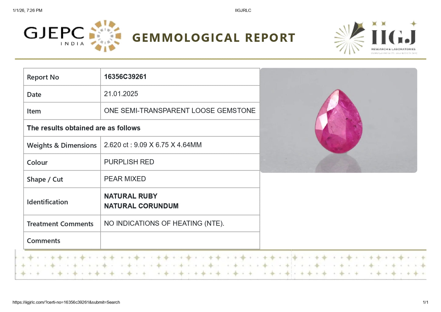 Burmese Ruby (Manik) 2.62 Carats