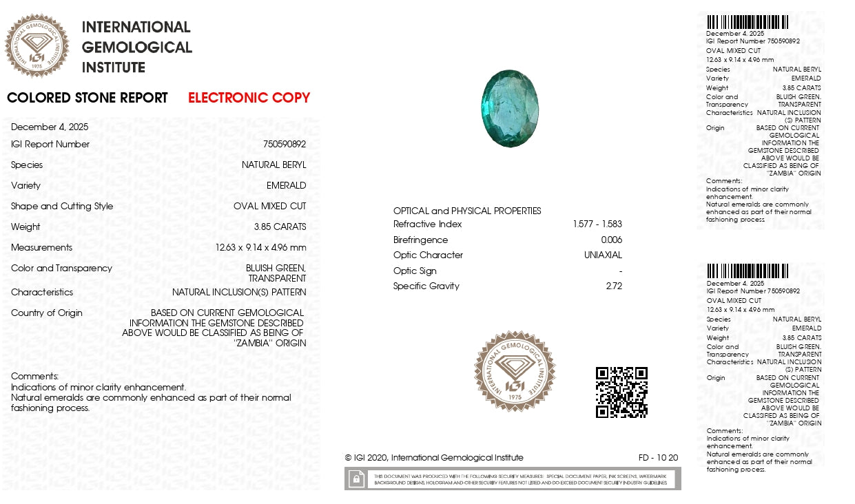 Natural Zambian Emerald (Panna) 3.85 Carats