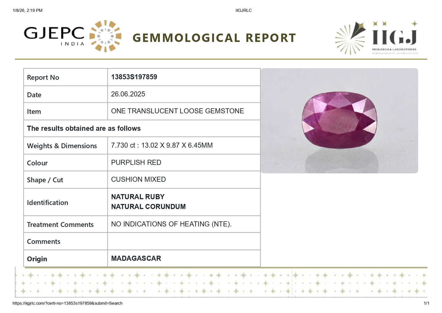 Natural Ruby (Manik) 7.73 Carats