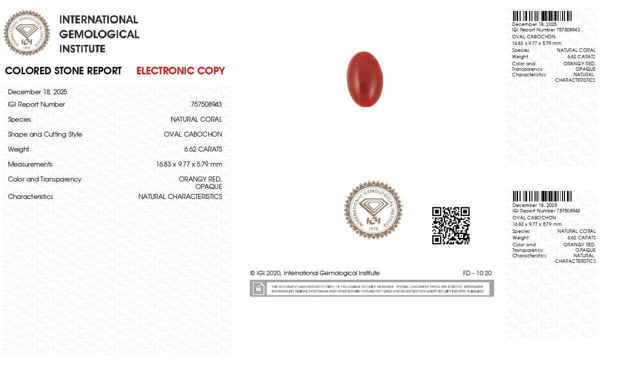 Japanese Red Coral (Moonga) 6.62 Carats
