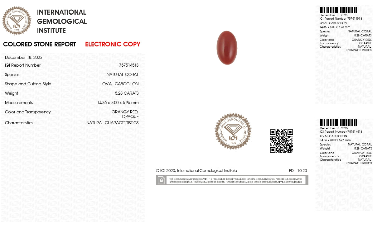 Japanese Red Coral (Moonga) 5.28 Carats