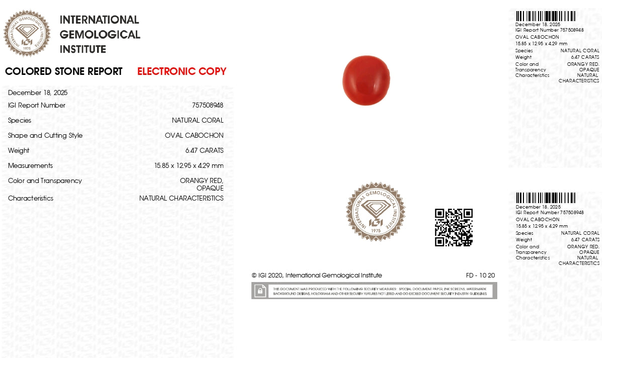 Japanese Red Coral (Moonga) 6.47 Carats