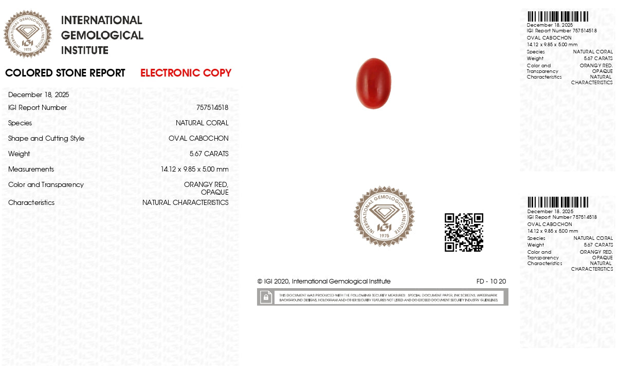 Japanese Red Coral (Moonga) 5.67 Carats