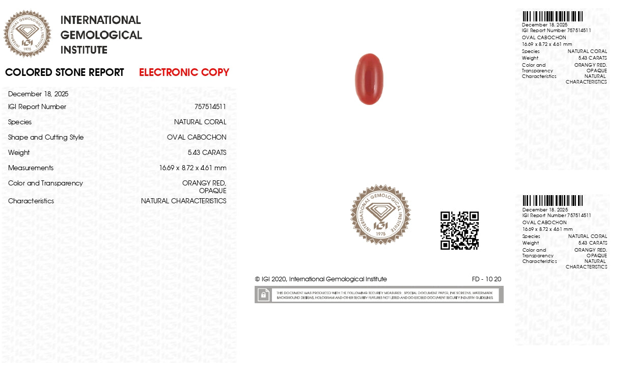Japanese Red Coral (Moonga) 5.43 Carats