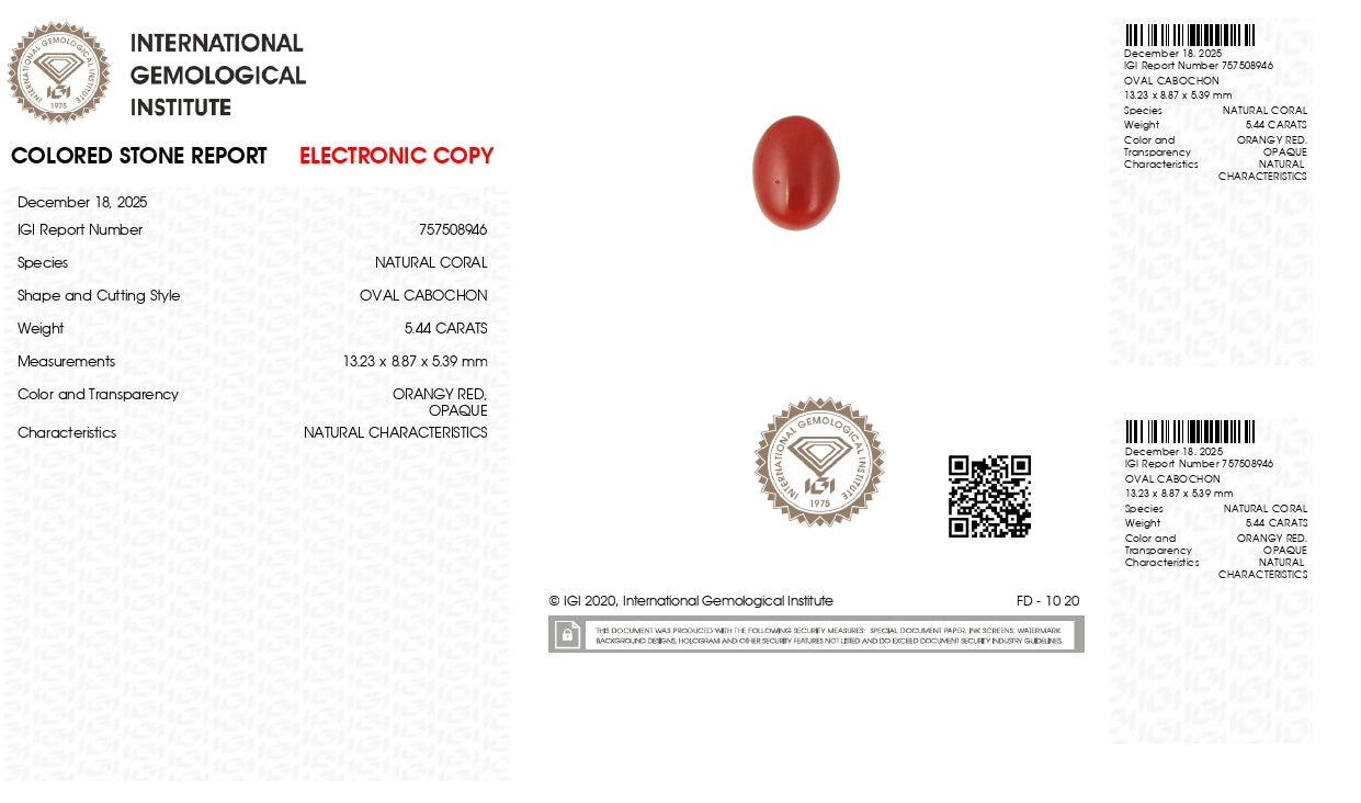 Japanese Red Coral (Moonga) 5.44 Carats
