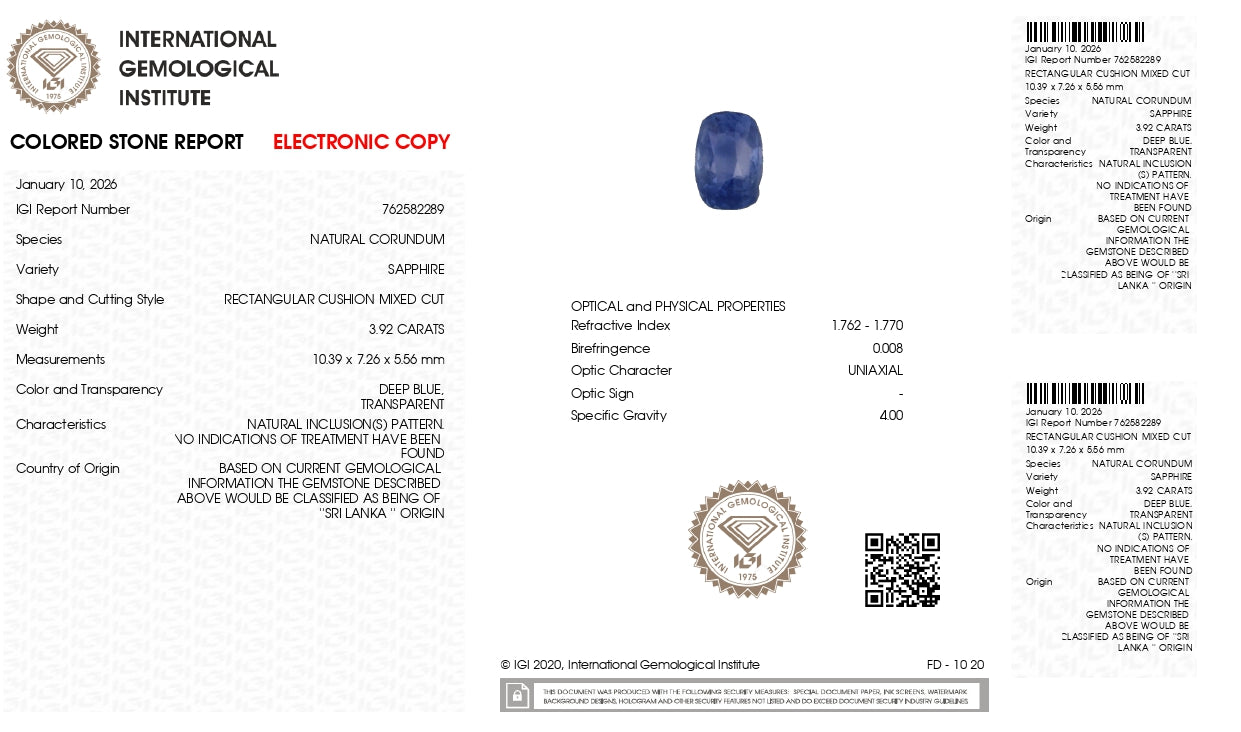 Natural Blue Sapphire (Neelam) 3.92 Carats