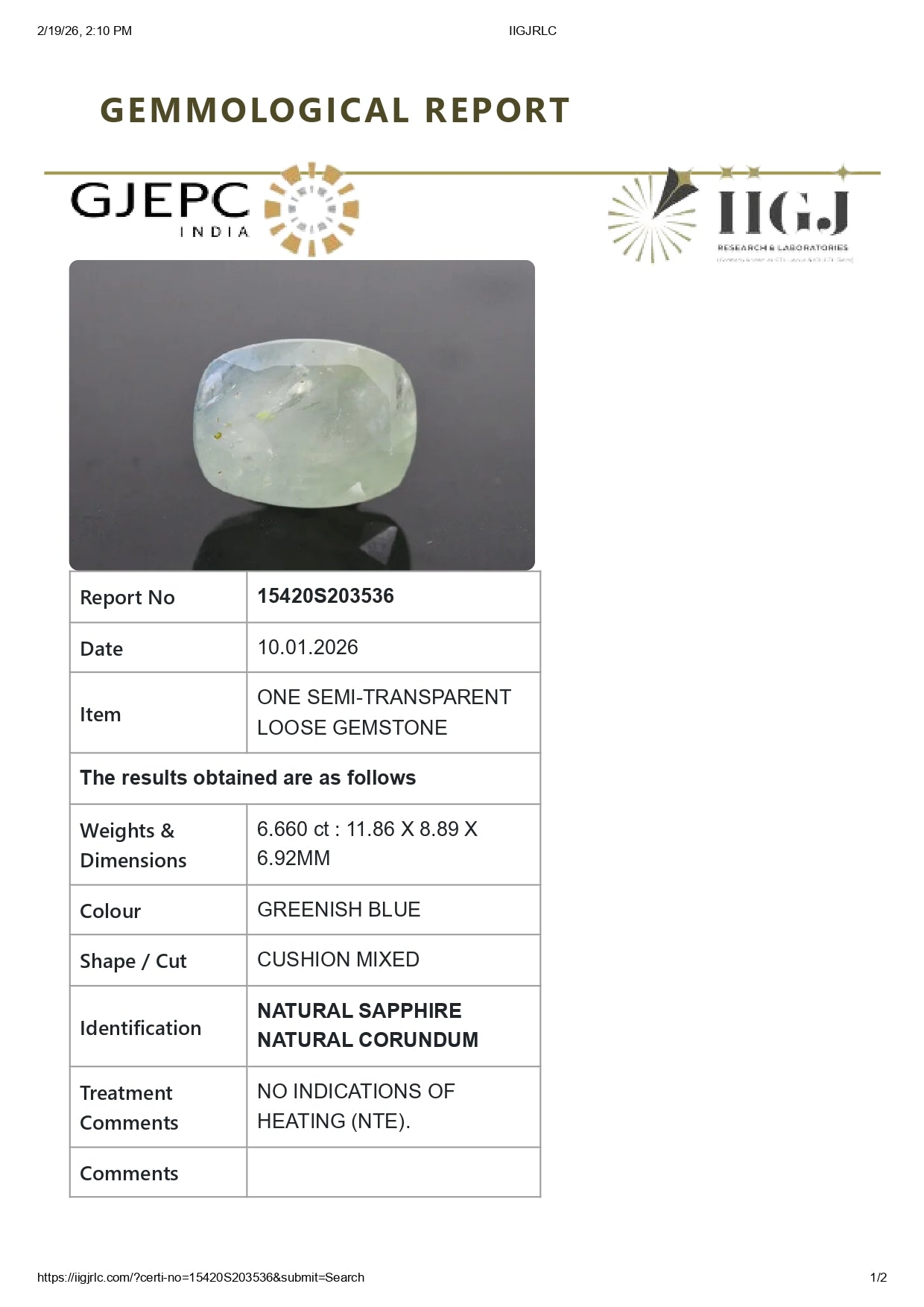 Natural Blue Sapphire (Neelam) 6.66 Carats