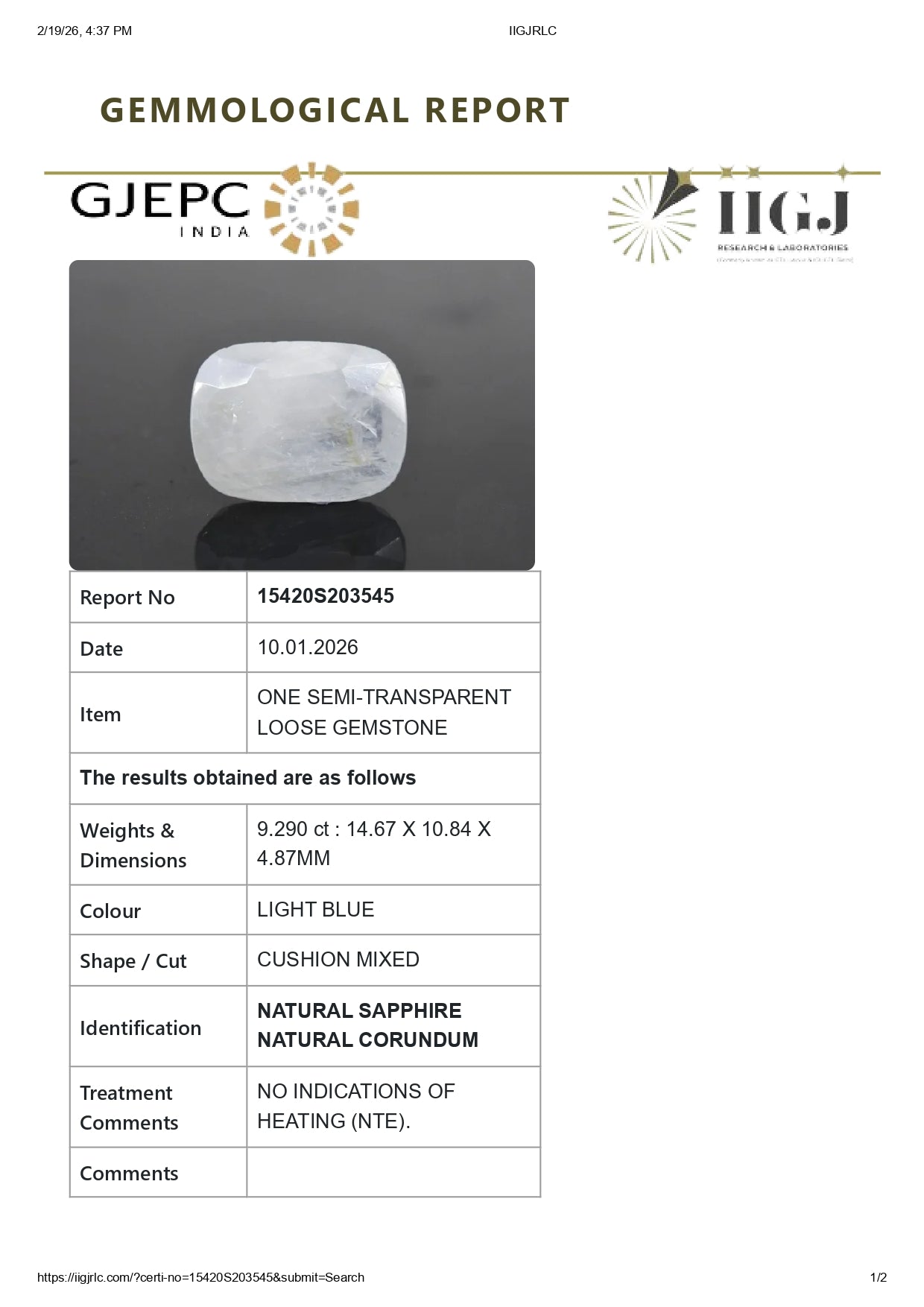 Natural Blue Sapphire (Neelam) 9.29 Carats