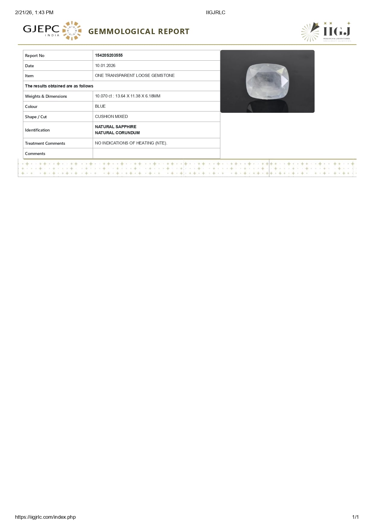 Natural Blue Sapphire (Neelam) 10.07 Carats