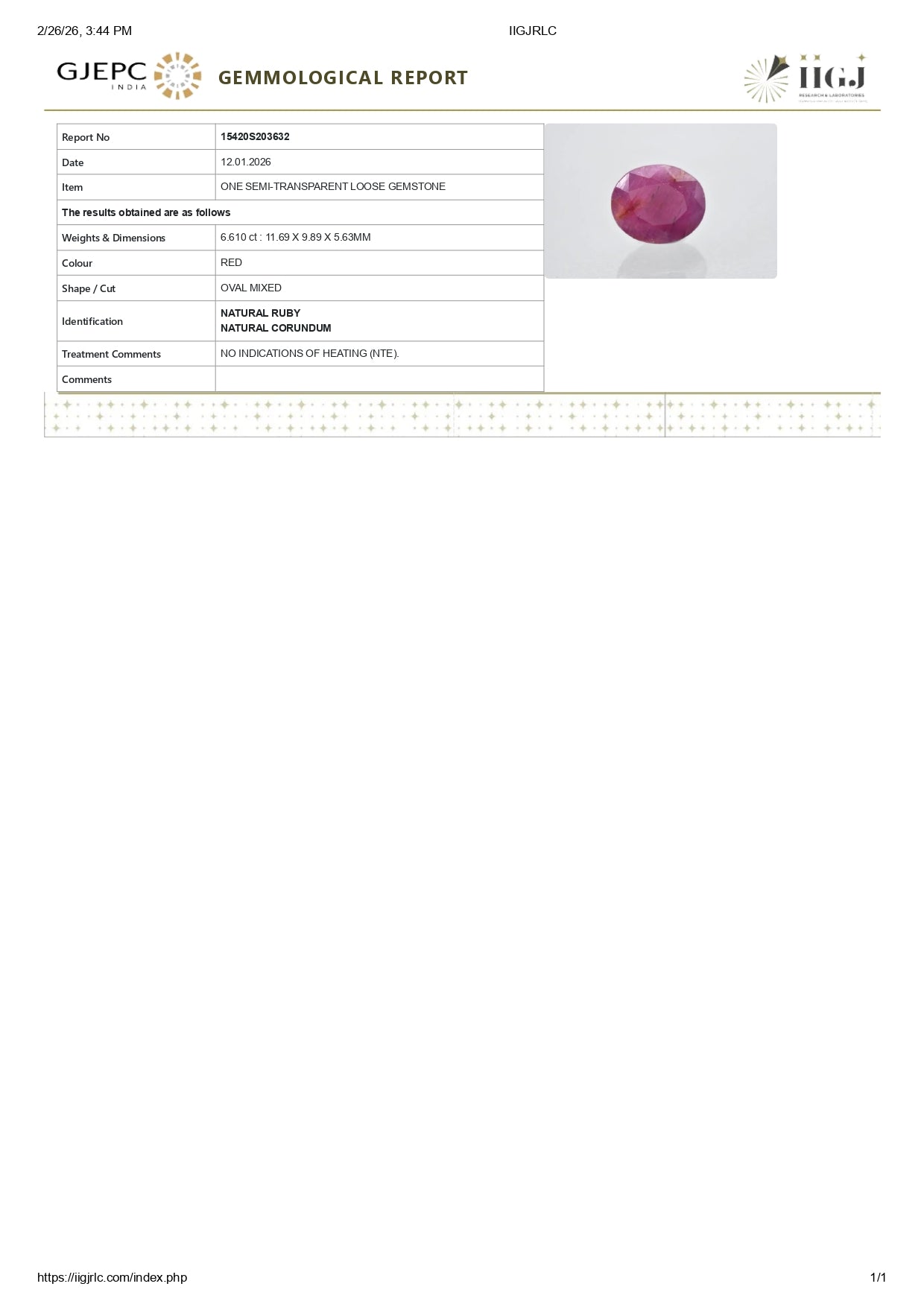 Natural African Ruby (Manik) 6.61 Carats