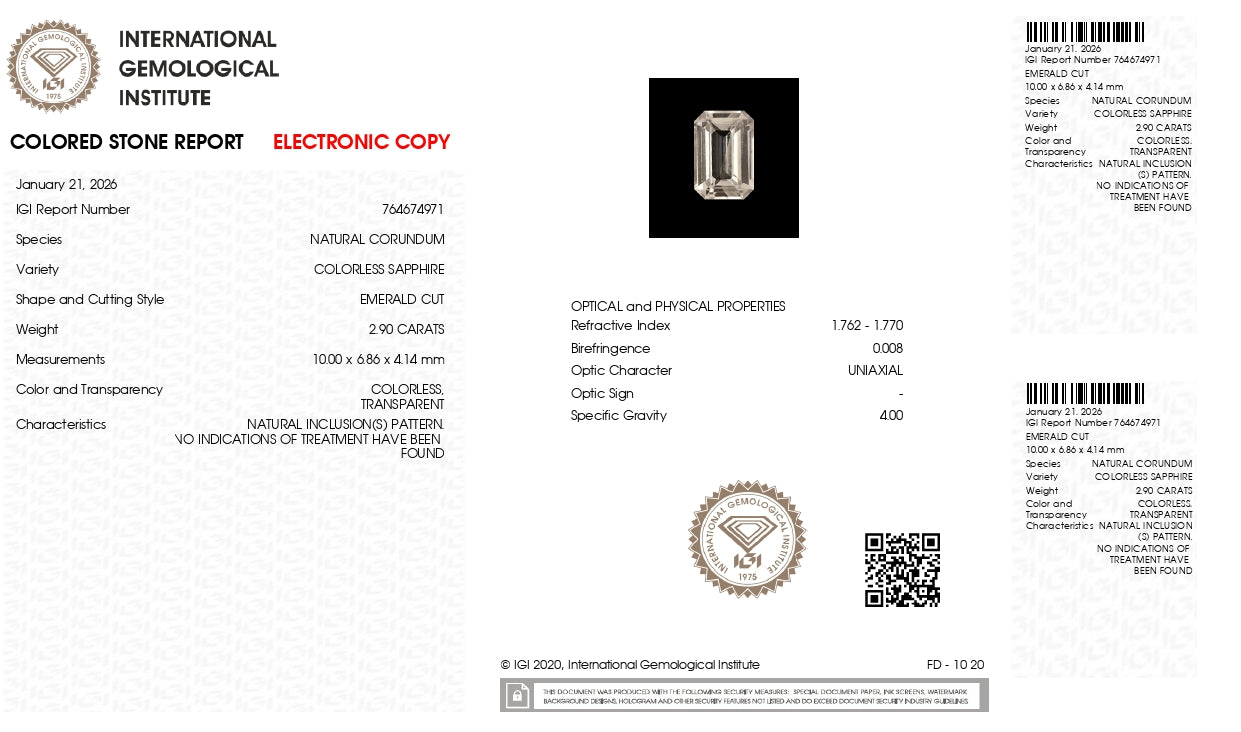 Natiral White Sapphire 2.90 Carats