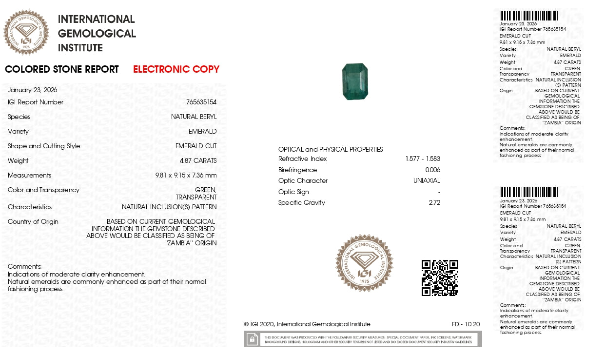 Natural Zambian Emerald (Panna) 4.87 Carats