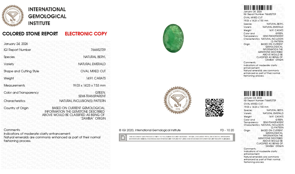 Natural Zambian Emerald (Panna) 14.91 Carats