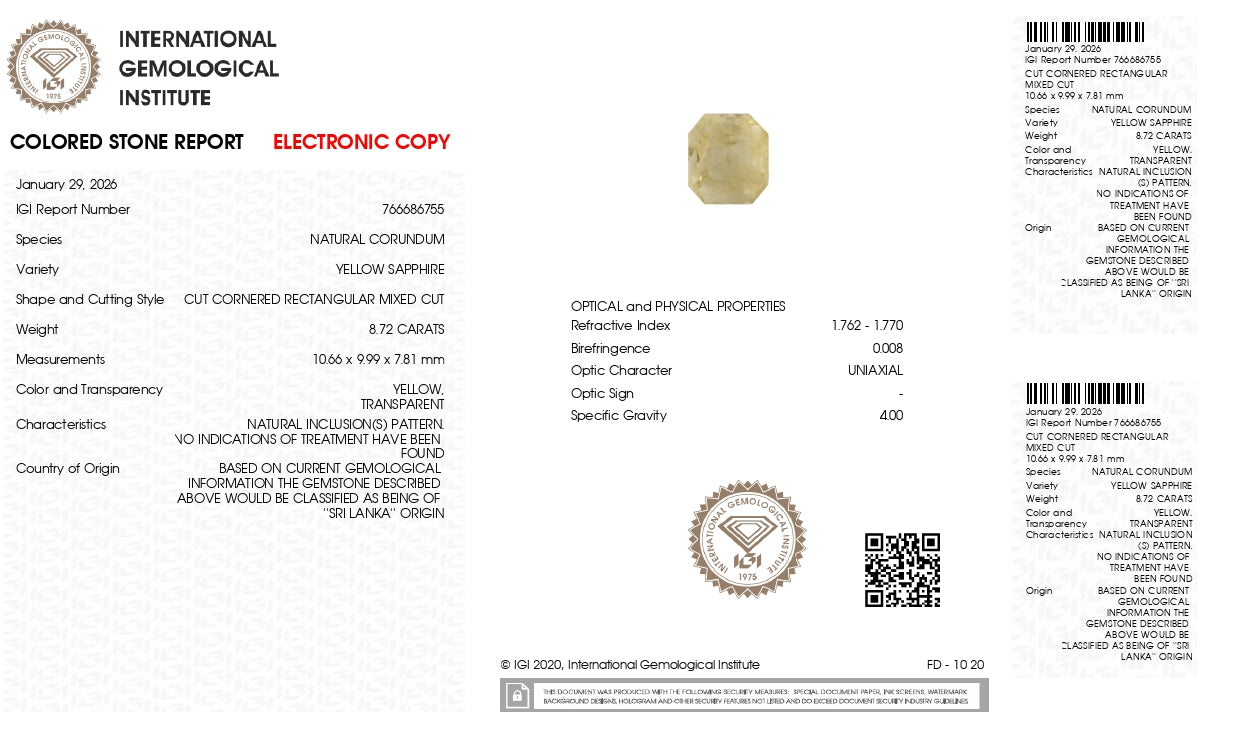 Natural Yellow Sapphire (Pukhraj) 8.72 Carats