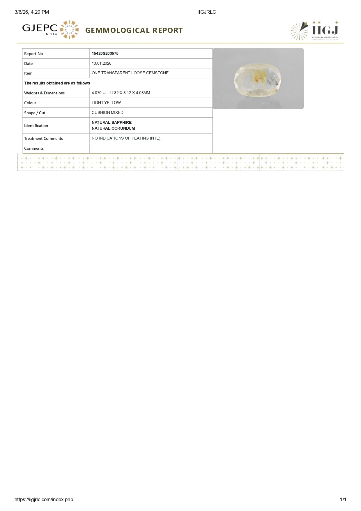 Natural Yellow Sapphire (Pukhraj) 4.07 Carats