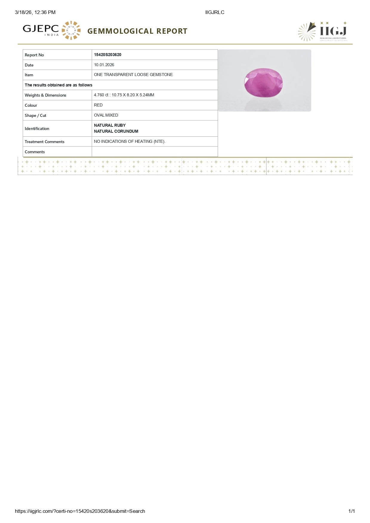 Natural African Ruby (Manik) 4.76 Carats