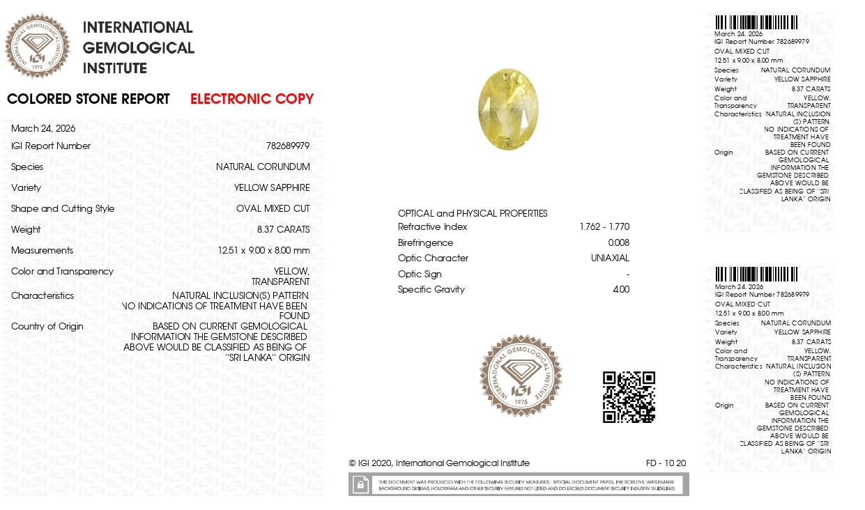 Natural Yellow Sapphire (Pukhraj) 8.37 Carats