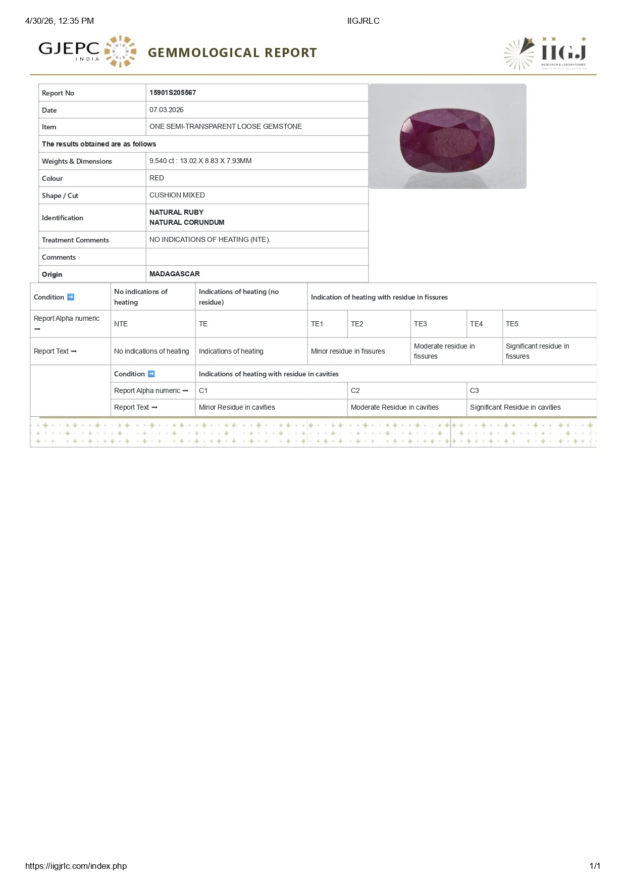 Natural Madagascar Ruby (Manik) 9.54 Carats