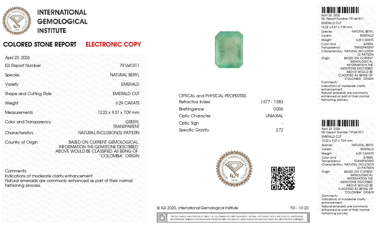 Natural Columbian Emerald (Panna) 6.29 Carats
